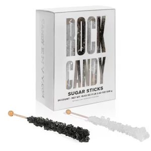 Black And White Rock Candy Sugar Sticks - 24 Individually Wrapped Candy - Black Cherry Original Sugar Flavored