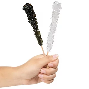 Black And White Rock Candy Sugar Sticks - 24 Individually Wrapped Candy - Black Cherry Original Sugar Flavored