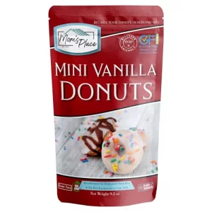 Moms Place Gluten-Free Mini Vanilla Donut Mix Nut Free Dairy Free Soy Free Makes 21 Servings 9.2 Oz