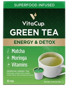 Vitacup Green Tea Pods Enhance Energy Detox With Matcha Moringa B Vitamins D3 Keto Paleo Vegan Recyclable Single Serve Pod Compatible With Keurig K-