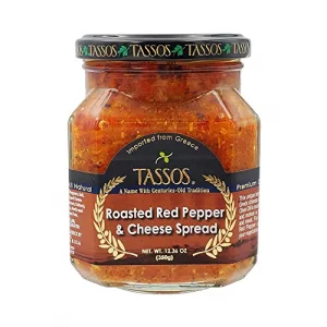 Tassos Roasted Red Pepper Cheese Spread Premium Quality Imported From Greece Net Wt. 12.36 Ounce Single
