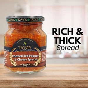 Tassos Roasted Red Pepper Cheese Spread Premium Quality Imported From Greece Net Wt. 12.36 Ounce Single
