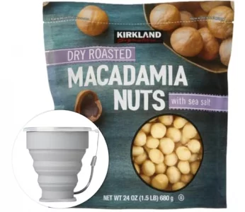 Kirkland Signature Dry Roasted Macadamia Nuts 1.5 Lbs. Item 1195303. Bundle With Moralza Silicone Collapsible Cup 200Ml - 2 Items