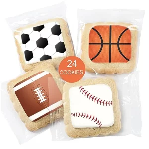 Sports Themed Cookies Individually Wrapped Theme Candy Party Favors 24 Pack Bulk For Kids Game League Birthday Party Soccer Football Basketball Baseb