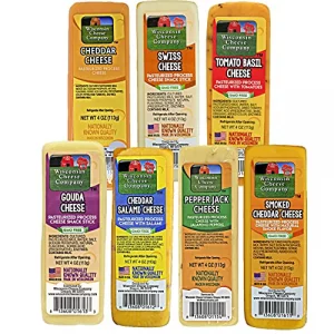 Wisconsin Cheese Company - Specialty 100 Wisconsin Cheese Block Assortment Sampler - Pack Of 7 Blocks Cheddar Pepper Jack Swiss Gouda Salami Smoked C