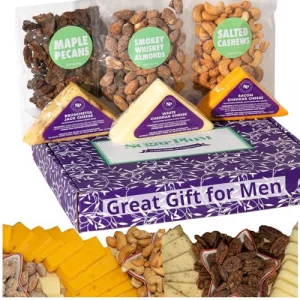 Cheese And Nuts Gift Basket - Gift Basket For Men Birthday Includes Cashews Almonds Pecans Jack And Cheddar Cheeses - Great Adult Gift Basket For Men