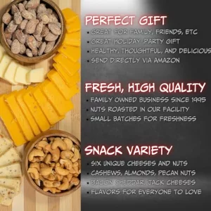 Cheese And Nuts Gift Basket - Gift Basket For Men Birthday Includes Cashews Almonds Pecans Jack And Cheddar Cheeses - Great Adult Gift Basket For Men