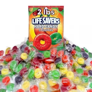 Lifesavrs 5 Flavors Fruit Candy - 2 Pounds Of Approx 240 Pieces Individually Wrapped - Bulk Lifesavrs Hard Candy - Cherry Raspberry Watermelon Orange
