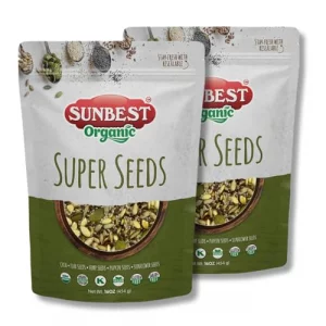 Sunbest Natural Organic Super Seeds 32 Oz 2 Lb Salad Toppings - Usda Organic Raw Pumpkin Chia Hemp Sunflower Flax Seeds Blend - Vegan Gluten Free Kos