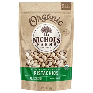 Nichols Farms California Pistachios Roasted Salted Organic With Sea Salt 32-Ounce Bag