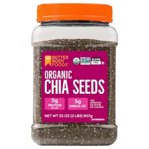 Betterbody Foods Organic Chia Seeds 2 Lbs 32 Oz With Omega-3 Non-Gmo Gluten Free Keto Diet Friendly Vegan Good Source Of Fiber