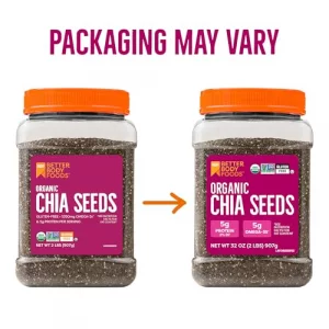 Betterbody Foods Organic Chia Seeds 2 Lbs 32 Oz With Omega-3 Non-Gmo Gluten Free Keto Diet Friendly Vegan Good Source Of Fiber