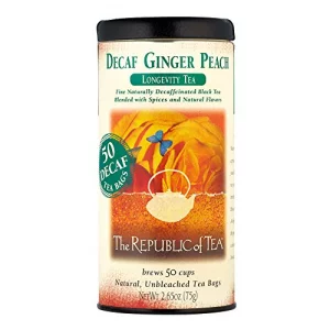 The Republic Of Tea Decaf Ginger Peach Black Tea Tin Of 50 Bags