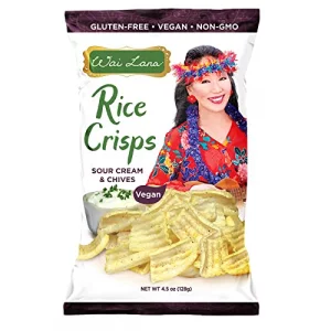 Wai Lana Rice Crisp Sour Cream And Chives 5 Pack Of 4.5 Ounce Individual Bags - Gluten Free Non-Gmo Vegan Zero Trans Fats