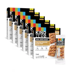 Kind Zero Added Sugar Bars Keto Snack Caramel Almond And Sea Salt Good Source Of Fiber Gluten Free Low Sugar 5G Protein 30 Count