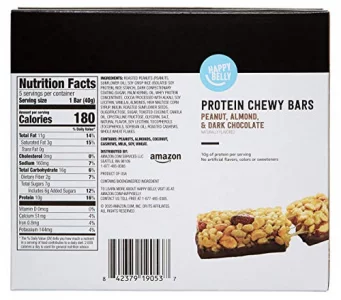 Amazon Brand - Happy Belly Protein Chewy Bars Peanut Butter Dark Chocolate 30 Count 6 Packs Of 5