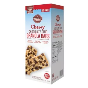 Wellsley Farms Chewy Chocolate Chip Granola Bars 60 Count 3 Lbs 4.8 Oz - 110 Calories Per Bar Made With Whole Grain Real Dark Chocolate Chips No Art
