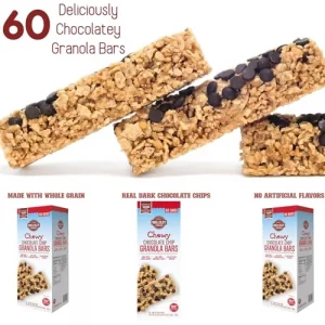 Wellsley Farms Chewy Chocolate Chip Granola Bars 60 Count 3 Lbs 4.8 Oz - 110 Calories Per Bar Made With Whole Grain Real Dark Chocolate Chips No Art