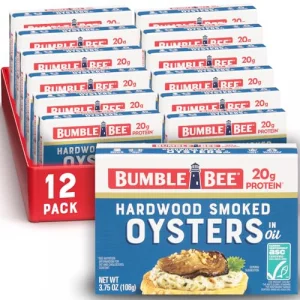 Bumble Bee Canned Hardwood Smoked Oysters 3.75 Oz Cans Pack Of 12 - Ready To Eat - 18G Protein Per Serving - Gluten Free