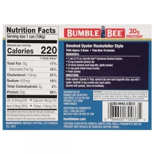 Bumble Bee Canned Hardwood Smoked Oysters 3.75 Oz Cans Pack Of 12 - Ready To Eat - 18G Protein Per Serving - Gluten Free