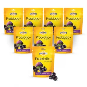 Sunsweet Pitted Prunes With Probiotics - Unsweetened Dried Gluten Free Unsulphured - Natural Elderberry Flavor - Fiber Minerals 6Oz - 8 Pack