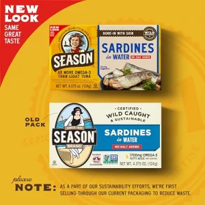 Season Sardines In Water - No Salt Added Wild Caught 22G Of Protein Keto Snacks More Omega 3S Than Tuna Kosher High In Calcium Canned Sardines - 4.37
