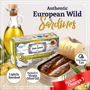 Santo Amaro - Authentic European Sardines In Olive Oil Hand-Packed Canned Sardines From Portugal Wild Caught Sardines In Virgin Olive Oil Lightly Smo