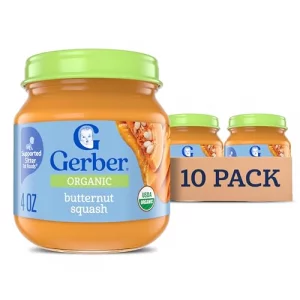 Gerber Stage 1 Baby Food Organic Butternut Squash Jar Baby Puree Non-Gmo Vegetable Puree Jars Glass 10-Pack