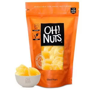 Oh Nuts Glac Pears Rich Juicy Succulent - 1 Lb - Dried Fruit - Dehydrated Sweetened Chunky Glazed Candied Fruit Bites - Packed In New York Zip-Seal