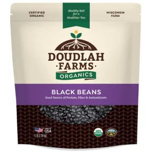 Organic Dried Black Beans 5Lb Bulk By Doudlah Farms - Farmed From Regenerative Soil Tested Clean Certified Vegan Non-Gmo Grown In Usa - Fiber Prot