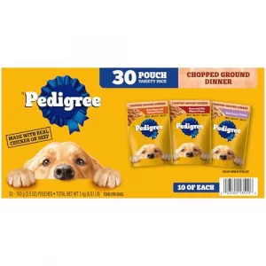 Pedigree Chopped Ground Dinner Adult Soft Wet Dog Food 30-Count Variety Pack 3.5 Oz Pouches Pack Of 30