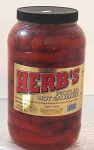 Herbs Red Hot Pickled Sausage 1 Gal. Jar 39 Count Beef Chicken No Pork From Jersey Candy Company