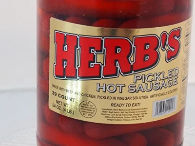 Herbs Red Hot Pickled Sausage 1 Gal. Jar 39 Count Beef Chicken No Pork From Jersey Candy Company