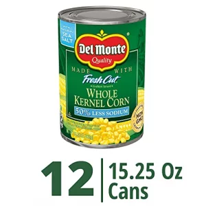 Del Monte Fresh Cut 50 Reduced Sodium Golden Sweet Whole Kernel Corn Canned Vegetables 12 Pack 15.25 Oz Can