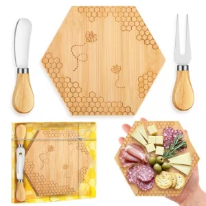 Ziliny Bridal Baby Shower Prizes For Winners Honey Bee Cheese Board Party Gifts With Cheese Knive And Forks Box For Bee Baby Shower Themed Birthday W