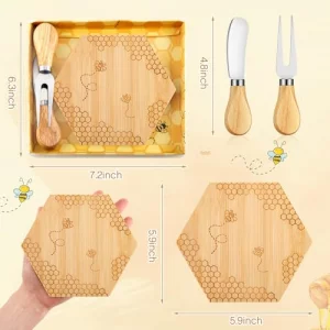 Ziliny Bridal Baby Shower Prizes For Winners Honey Bee Cheese Board Party Gifts With Cheese Knive And Forks Box For Bee Baby Shower Themed Birthday W
