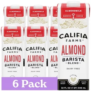 Califia Farms - Original Almond Barista Blend Almond Milk 32 Oz Pack Of 6 Shelf Stable Dairy Free Plant Based Vegan Gluten Free Non Gmo High Calcium