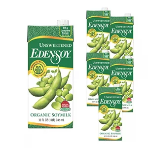 Edensoy Unsweetened Eden Organic Soymilk Non-Gmo Usa Whole Soy Soya Milk Non-Dairy Vegan Plain Shelf Stable 32 Oz 6-Pack