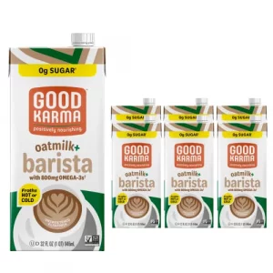 Good Karma Unsweetened Oatmilk Barista Blend 32 Ounce Pack Of 6 800Mg Omega -3S Plant-Based Non-Dairy Milk Creamer Alternative With Oats Flax And Pe
