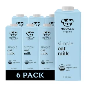 Mooala Organic Simple Oat Milk 32Oz - 3 Ingredient Shelf Stable No Gums No Oils No Fillers Non-Gmo No Additives Dairy Free Plant Based Milk 6 Pack