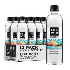 Lifewtr Premium Purified Water Ph Balanced With Electrolytes 100 Recycled Plastic Bottles 16.9 Fl Oz Bottles 500Ml Pack Of 12
