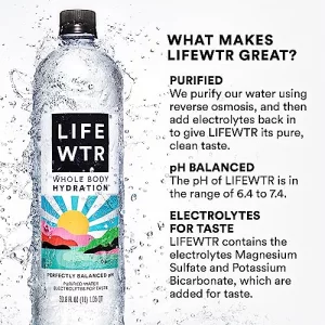 Lifewtr Premium Purified Water Ph Balanced With Electrolytes 100 Recycled Plastic Bottles 16.9 Fl Oz Bottles 500Ml Pack Of 12