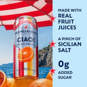 Sanpellegrino Ciao Blood Orange Sparkling Water Low-Calorie Italian Sparkling Water With Real Fruit Juices 0G Added Sugar 24-Pack