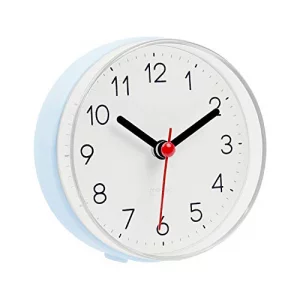 mooas 2WAY Silent Waterproof Bathroom Clock Shower Clock Wall Clock Silent Non-Ticking Battery Operated Suction Cup Wall Clock Kitchen Clock Blue
