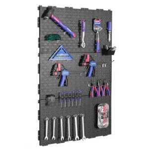 WORKPRO Metal Pegboard 16x 32 Steel Panel with Round Holes Vertical Slots 3-Pack Black Heavy Duty Garage Peg Board Wall Pegboard for Wood Working Wo