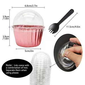 Cupcake Liners with Dome Lids 100PackFree-Air 3.5Oz Mini Foil Baking Cups Muffin LinersDisposable Muffin Tin Cupcake Cups for Individual Bakery Weddi