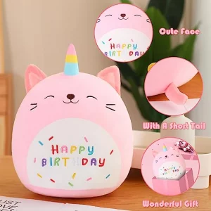 SQEQE Cat Plush Toy Unicorn Cat Stuffed Animal Cute Birthday Cat Plushies Pillow Soft Plushie Doll Gifts for Kid DecorPink Caticorn 10 Inch