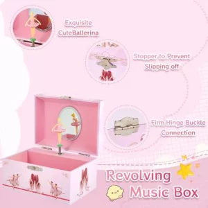 TAOPU Musical Ballerina Jewellery Box with Spinning Ballerina for Girls Kids Toys Jewel Storage Music Box Ages 3-10 Ballet Birthday Gifts for Little
