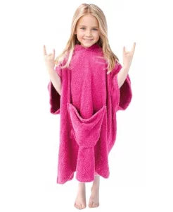 MissShorthair Kids Beach Poncho Towel with Hood Swim Surf Changing Robe Boys Girls Hooded Bath Towel 3-6 Years Fuchsia