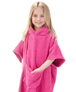 MissShorthair Kids Beach Poncho Towel with Hood Swim Surf Changing Robe Boys Girls Hooded Bath Towel 3-6 Years Fuchsia